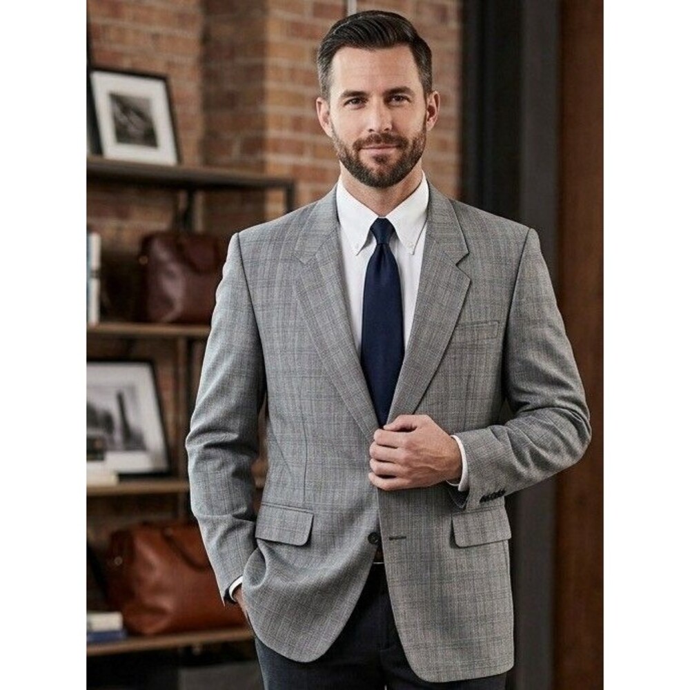Montagut Men's Gray Glen Plaid Sport Coat Blazer 42R Wool Blend 2 Button Vtg